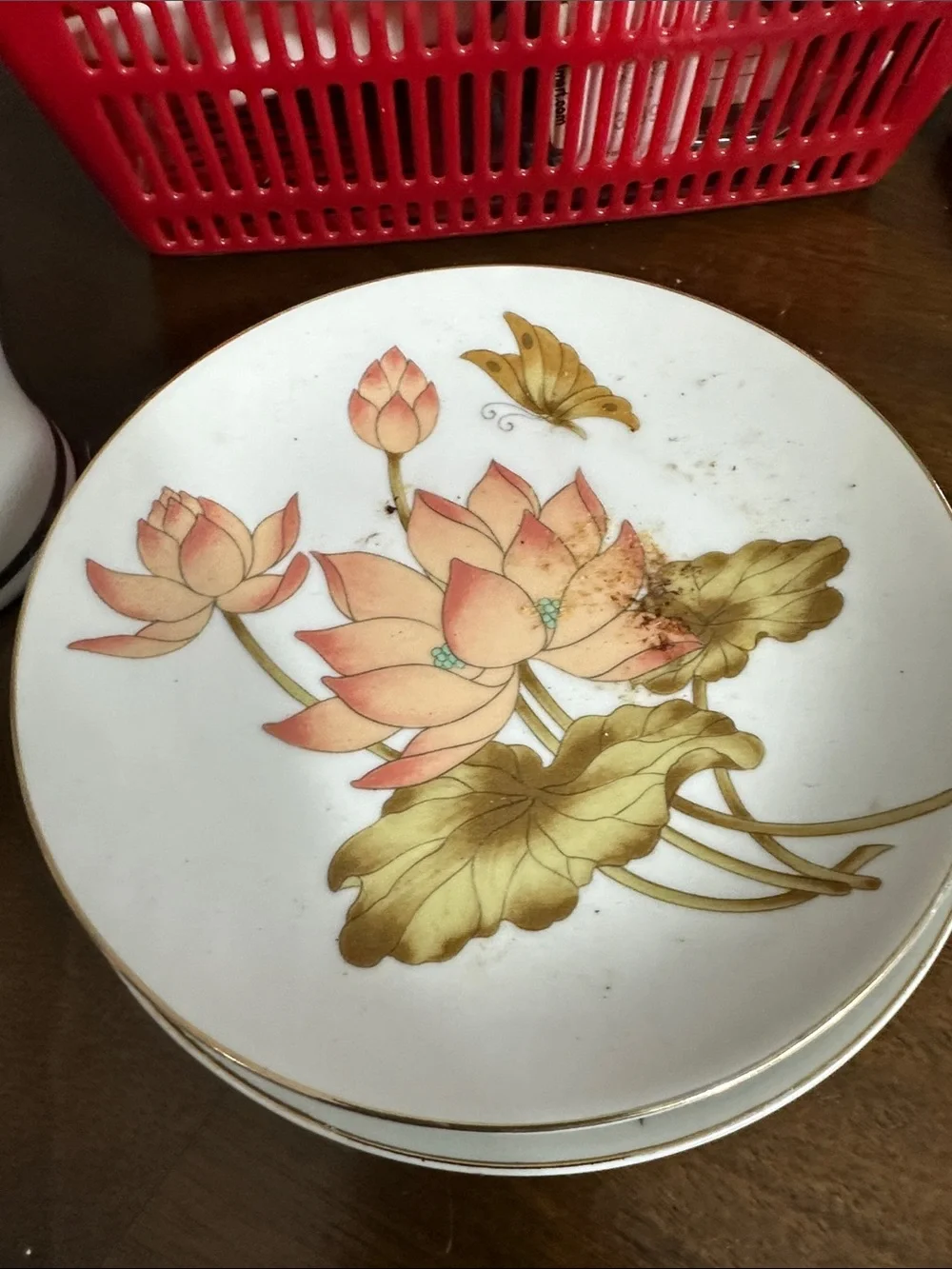 Floral Porcelain Ginger Jar with Butterfly Accent - White, Gold, Peach
